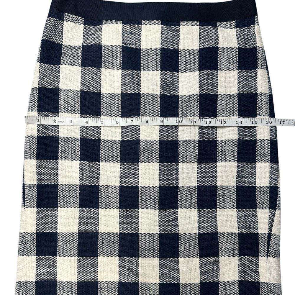 J. Crew Navy & White Gingham Buffalo Plaid Checked Pencil Skirt Size 00 - Picture 5 of 8